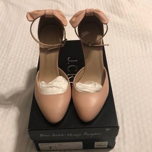J. Crew Leather Bow Ankle-Strap Pumps